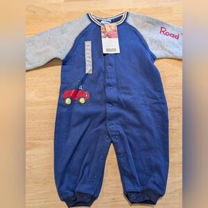 Carter's Navy and Gray Baby One-Piece Jumpsuit with Red Car Applique - 9M NWT